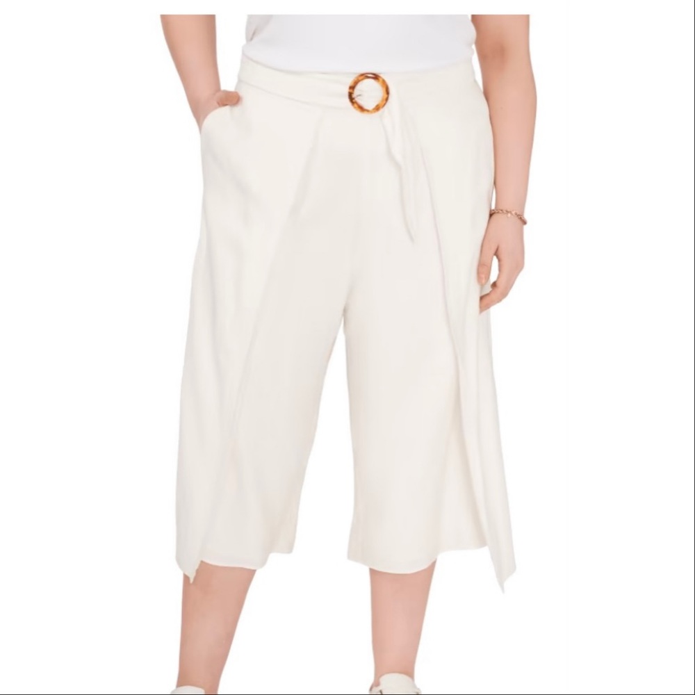 CeCe Wide Leg Crop Pants Soft White ECRU Size 24W
